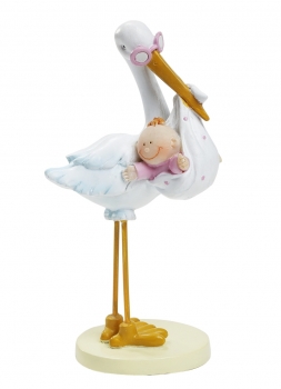 Dekofigur / Tortenfigur - Storch mit Babygirl - ca. 11cm